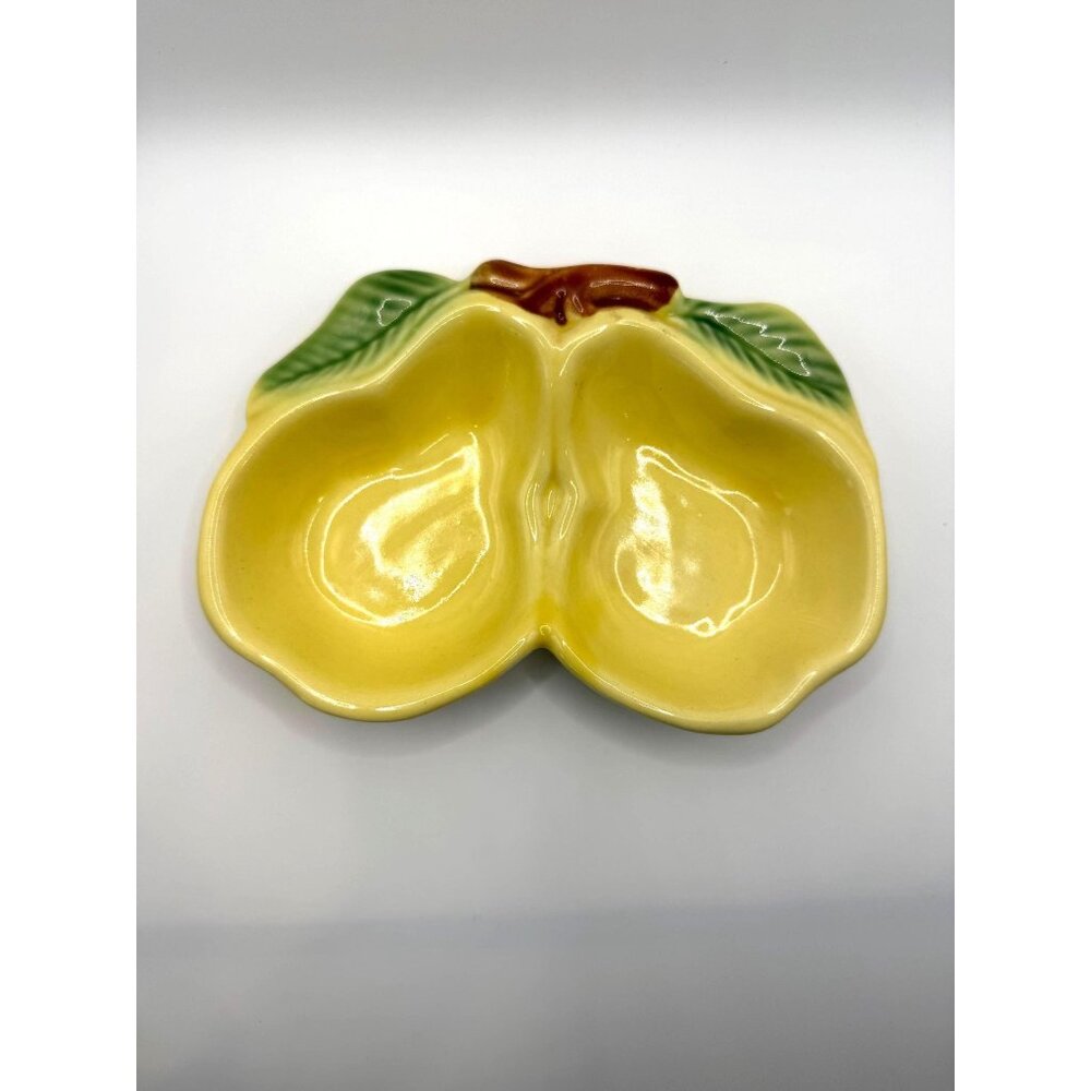 Vintage Pear Divided Dish: Mid Century Ceramic Snack Bowl, Belmar Style